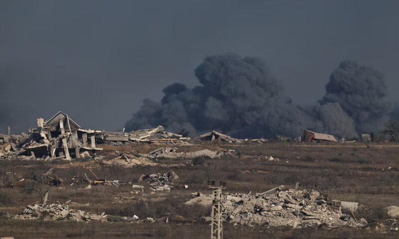 Smoke rises from Gaza after an explosion, as seen from the Israeli side of the border, on Sunday. – Reuters