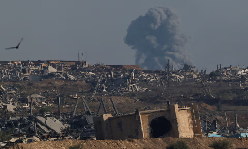 Smoke rises from Gaza after an explosion on Sunday. – Reuters