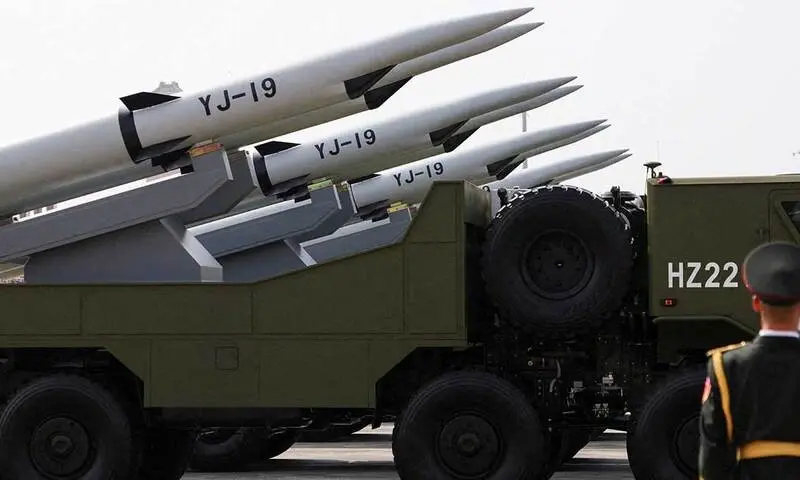 A member of the People’s Liberation Army stands as the maritime operations group displays YJ-19 hypersonic anti-ship missiles during a military parade to mark the 80th anniversary of the end of World War II, in Beijing, China, September 3, 2025. — Reuters