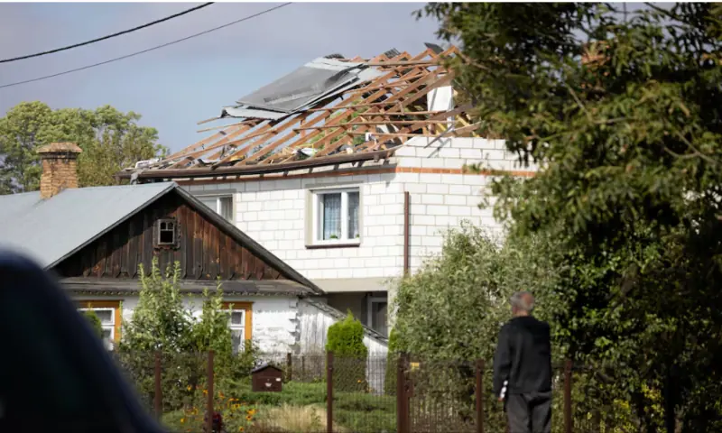 A house is damaged after a drone or similar object struck a residential building, according to local authorities, following violations of Polish airspace during a Russian attack on Ukraine, in Wyryki municipality, Poland, on September 10, 2025. Reuters