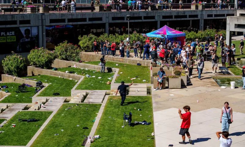 The scene after US right-wing activist and commentator Charlie Kirk was shot at a Utah Valley University speaking event in Orem, Utah, US. – Reuters