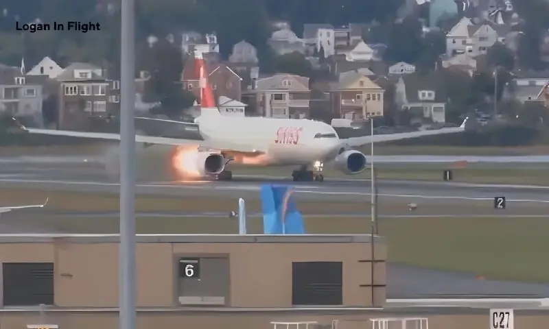 ٹیک آف سے قبل طیارے کے انجن میں آگ لگ گئی، ویڈیو وائرل – World