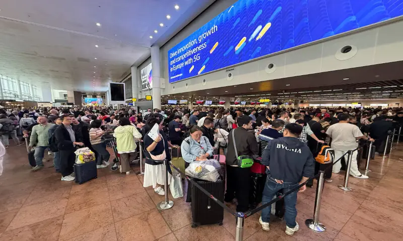 Travellers wait at Brussels airport, after a cyberattack at a service provider for check-in and boarding systems disrupted operations in Zaventem near Brussels, Belgium, on Saturday. – Reuters