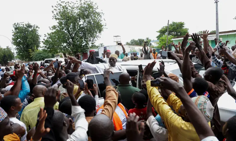 Presidential candidate Issa Tchiroma Bakary of the Cameroon National Salvation Front departs after casting his vote in Garoua, Cameroon, on Sunday. – Reuters