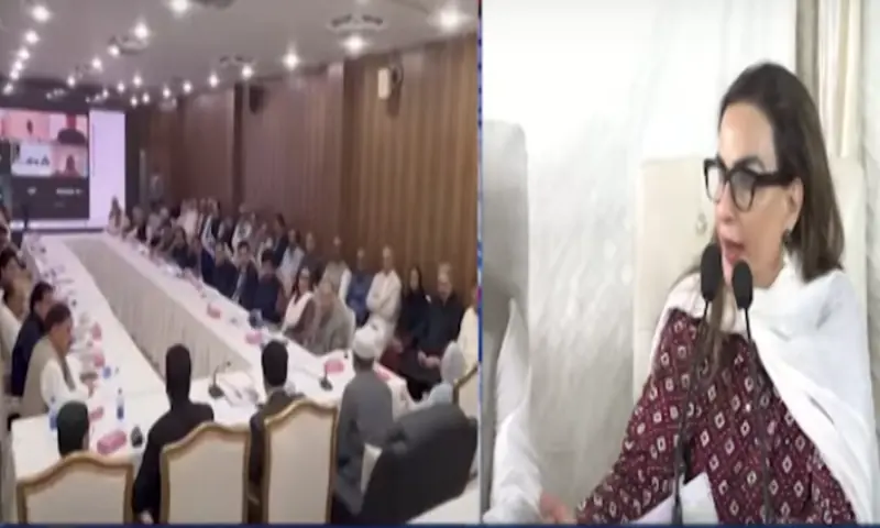 Senator Sherry Rehman speaking to the media. TV/screengrab