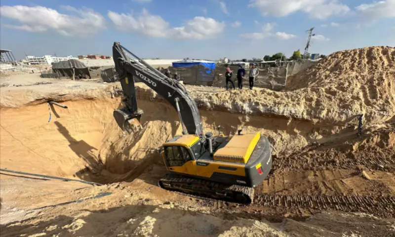 Heavy machinery operates at a site where searches are underway for deceased hostages amid a ceasefire between Israel and Hamas, in Khan Younis, southern Gaza Strip, on October 28, 2025. Reuters