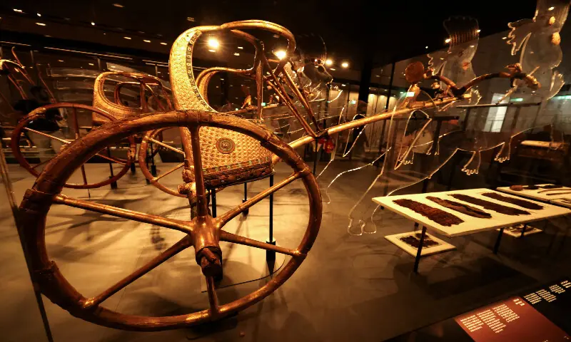 Chariots from the collection of the Egyptian king Tutankhamun are on display. – Reuters