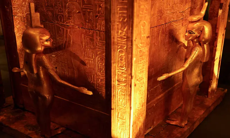 The golden shrine of ancient Egyptian king Tutankhamun is on display. – Reuters