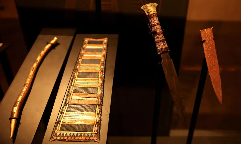 Weapons from the collection of the Egyptian king Tutankhamun are on display. – Reuters
