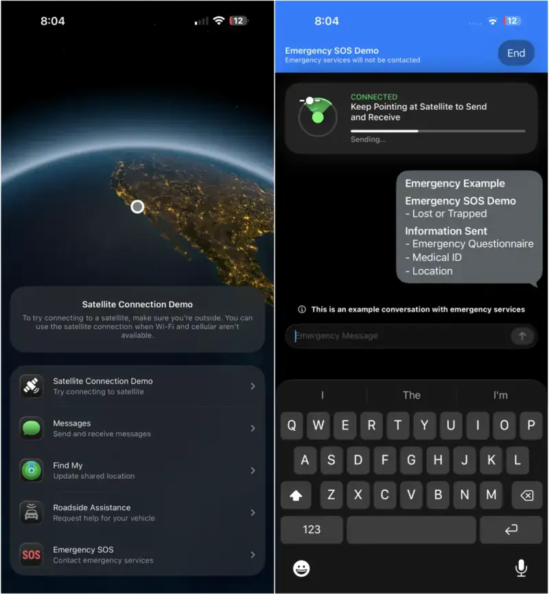 ایپل کے سیٹلائٹ میں آئی فون پر آپشن (تصویر بشکریہ: بلوم برگ)
