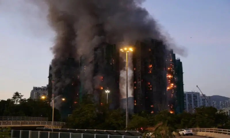 Fire burns bamboo scaffolding across multiple buildings at Wang Fuk Court housing estate, in Tai Po, Hong Kong, China, on November 26. Reuters