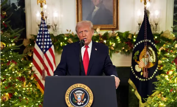 In holiday speech, Trump highlights victories amid sinking approval ratings