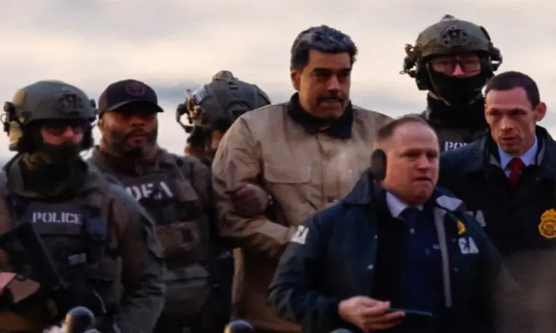 Captured Venezuelan President Nicolas Maduro arrives at the Downtown Manhattan Heliport, as he heads towards the Daniel Patrick Manhattan United States Courthouse for an initial appearance to face U.S. federal charges including narco-terrorism, conspiracy, drug trafficking, money laundering and others in New York City, U.S., on January 5, 2026. Reuters