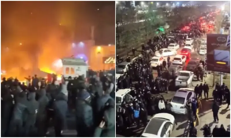 Protesters gather as vehicles burn, amid evolving anti-government unrest, in Tehran, Iran, in this screen grab obtained from a social media video released on January 9, 2026. Reuters