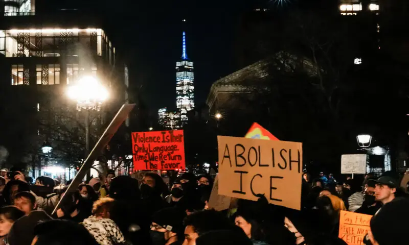 Protesters march against ICE in New York City. &ndash; Reuters