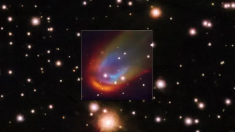 Astronomers spot white dwarf star creating a colourful shockwave