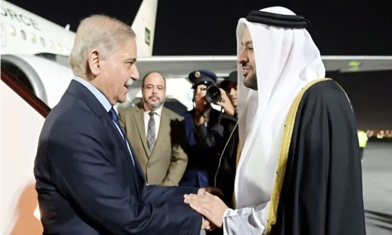 PM Shehbaz arrives in Qatar on two-day official visit