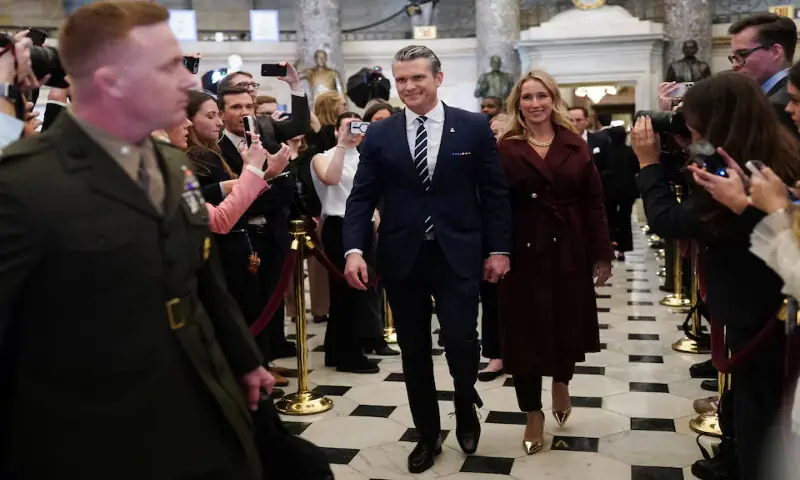 US Defence Secretary Pete Hegseth and his wife Jennifer Rauchet arrive for President Donald Trump&rsquo;s State of the Union address at the US Capitol in Washington, DC. &ndash; Reuters