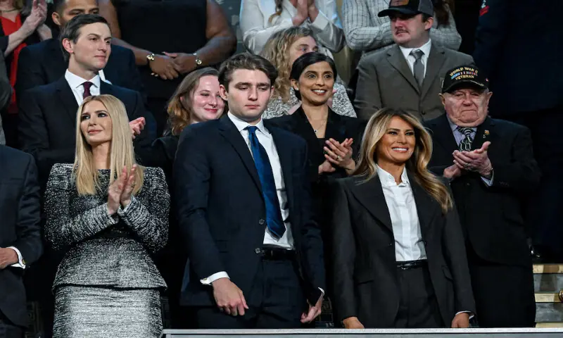 Jared Kushner, Ivanka Trump, Barron Trump, Usha Vance, Melania Trump, the first lady, stand before President Donald Trump delivers the State of the Union address in the House Chamber of the US Capitol in Washington, DC. &ndash; Reuters