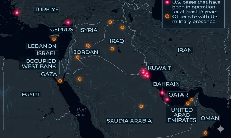  مشرقِ وسطیٰ میں موجود امریکی تنصیبات 