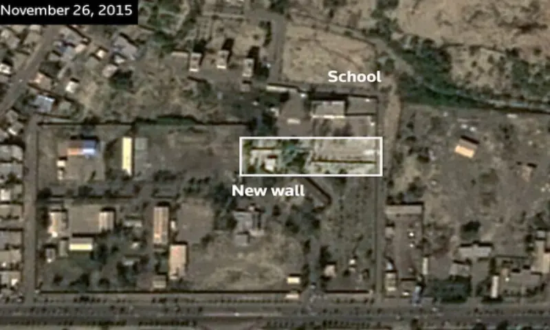  A November 26, 2015, satellite image, annotated by Reuters, shows the Shajareh Tayyebeh girls&rsquo; school in Minab, Hormozgan Province, Iran. Reuters 