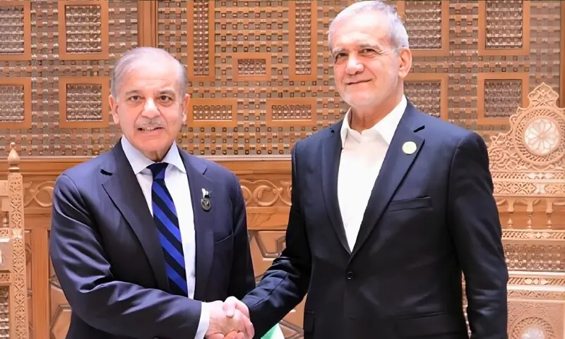 وزیراعظم شہباز شریف اور ایرانی صدر کے درمیان مشاورتی رابطہ، جنگ بندی کی کوششوں پر تبادلہ خیال