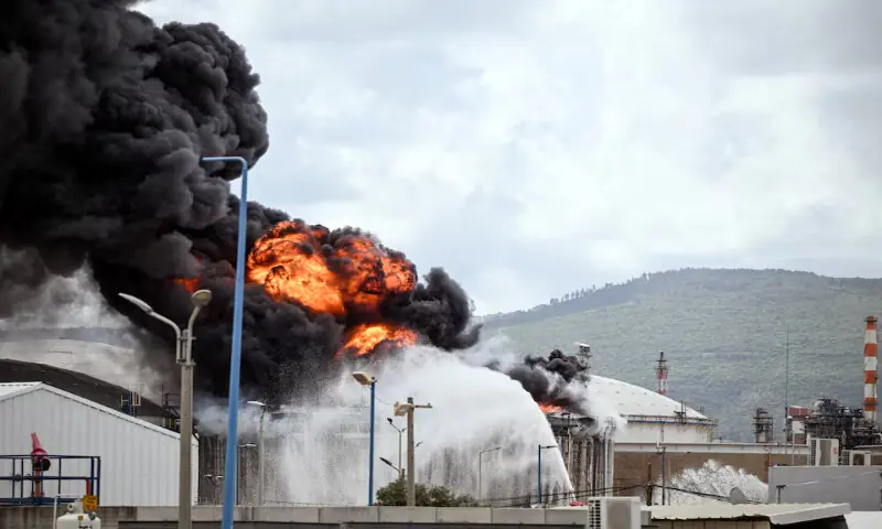 Israeli crew working to douse fire at Haifa refinery hit after attack
