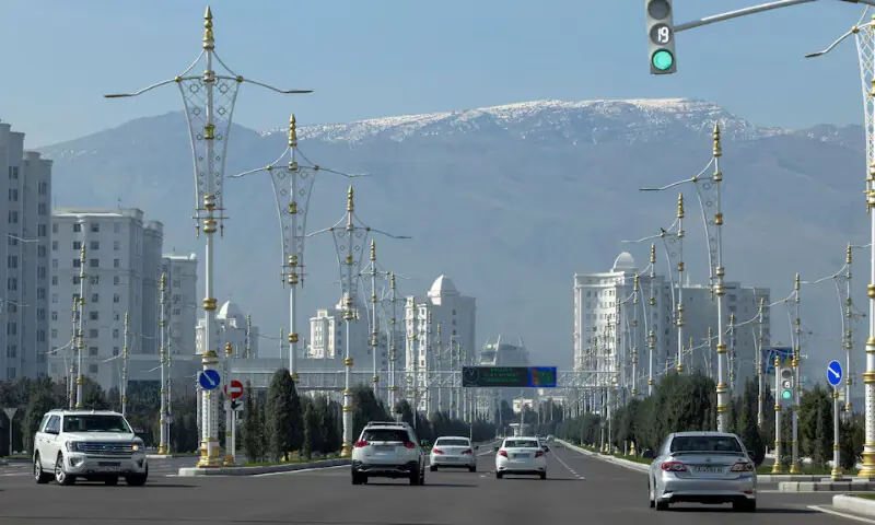 Cars drive on a main road in Ashgabat, Turkmenistan. &ndash; Reuters