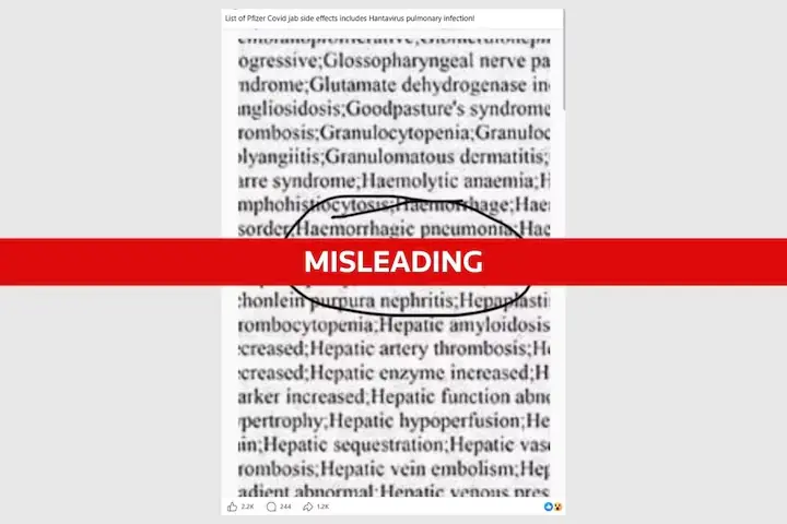 Hantavirus infection is not a confirmed side effect of Pfizer&rsquo;s COVID-19 vaccine