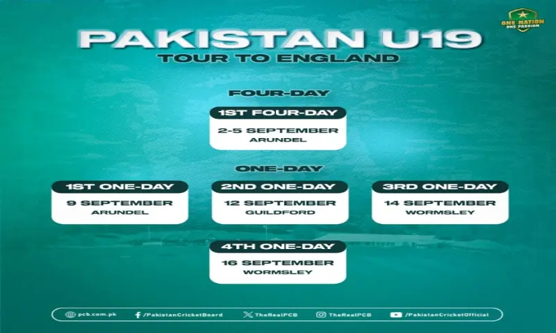 Pakistan U19 to tour England for bilateral series in September