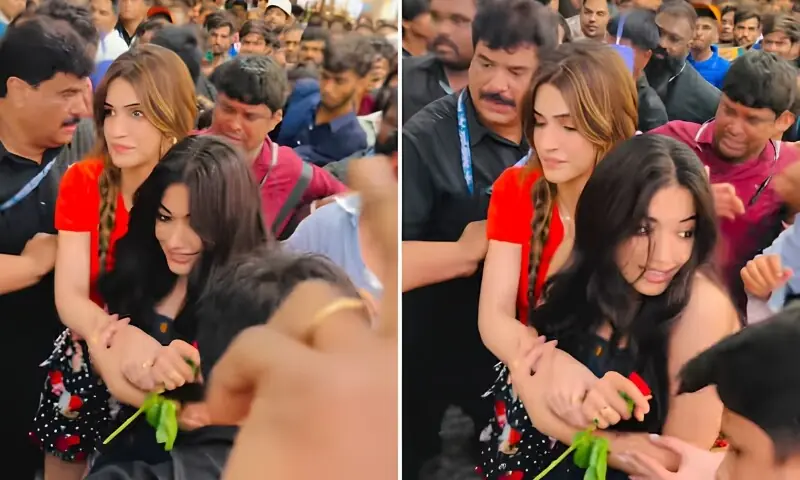مداحوں کا ہجوم بے قابو، کریتی سینن نے ساتھی اداکارہ کو کیسے بچایا؟
