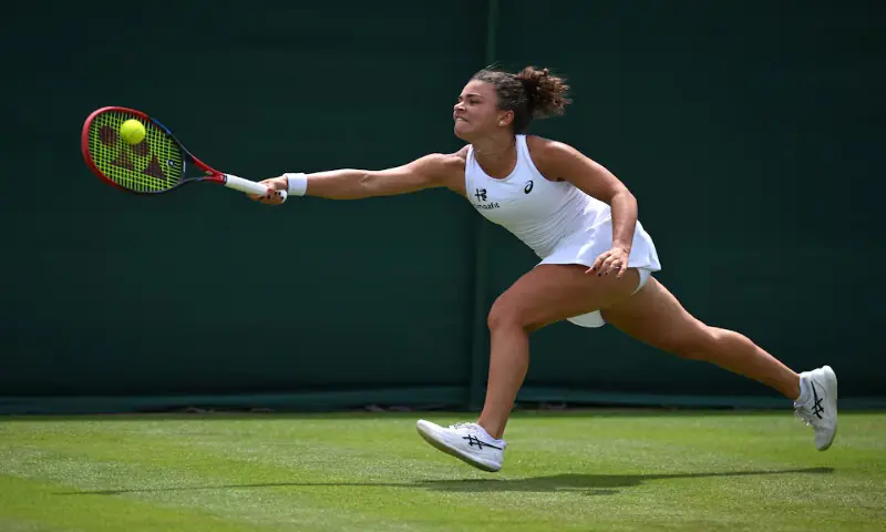Italy&rsquo;s Jasmine Paolini in action during her first round match against Robin Montgomery of the US. &ndash; Reuters