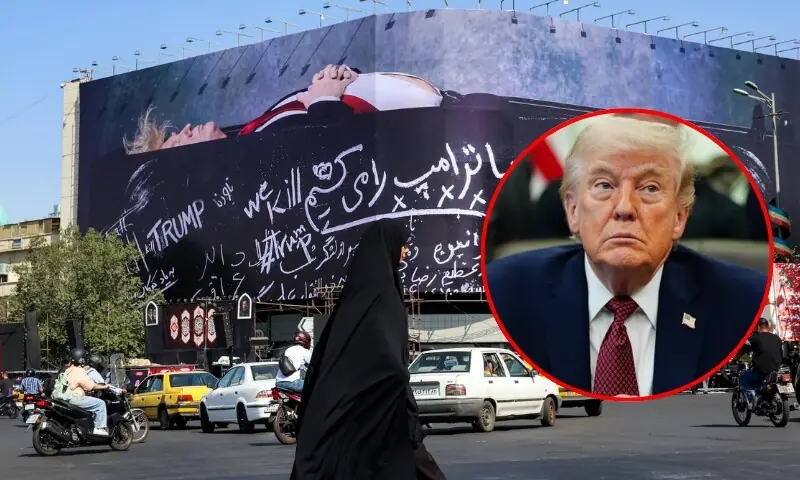 ایران میں ٹرمپ کے خلاف نیا بل بورڈ آویزاں، تابوت میں لیٹا ہوا دکھایا دیا