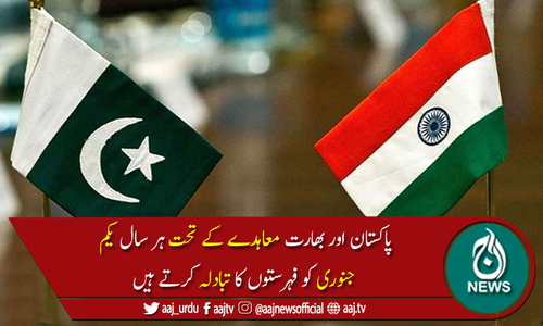 پاکستان اور بھارت کے درمیان جوہری تنصیبات اور قیدیوں کی فہرستوں کا تبادلہ