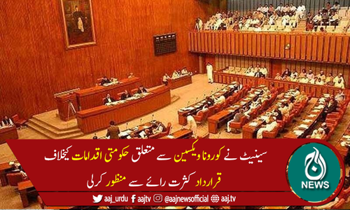 سینیٹ نےکورونا ویکسین سے متعلق قرارداد کثرت رائے سے منظور کرلی