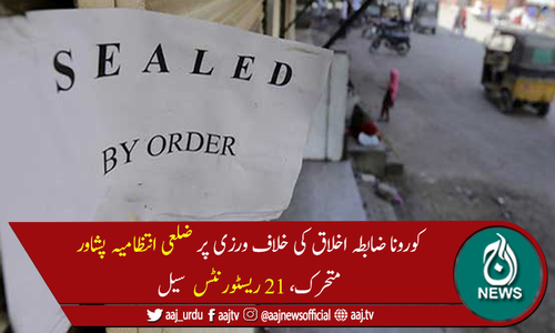 پشاور  میں کورونا ایس او پیز کی خلاف ورزی پر 21 ریسٹورنٹس سیل