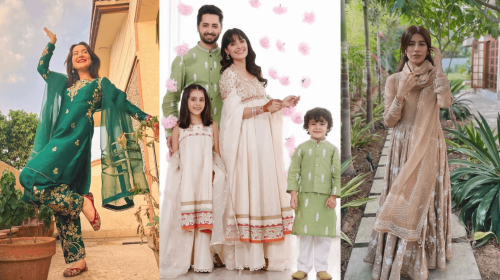 Neutral hues and shades of green dominate celebrity Eid style