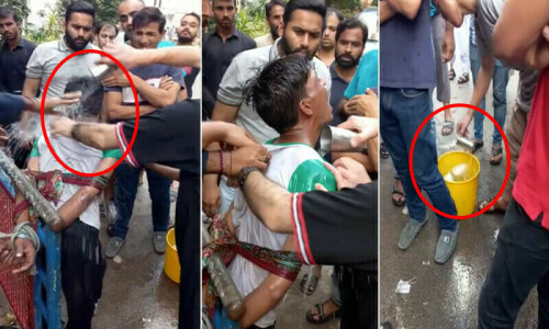 Enraged mob in Karachi tortures street criminal with ice-cold water
