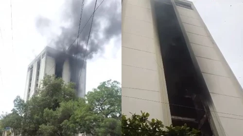 Building catches fire at Sharae Faisal Karachi