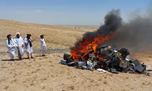 Taliban create bonfire of &lsquo;immoral&rsquo; music equipment