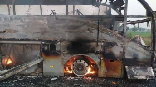 Motorway bus fire kills 18 people traveling from Karachi to Islamabad