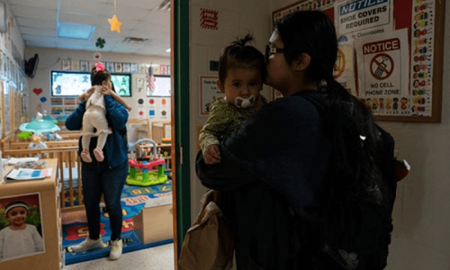 The school where mothers bring their children along