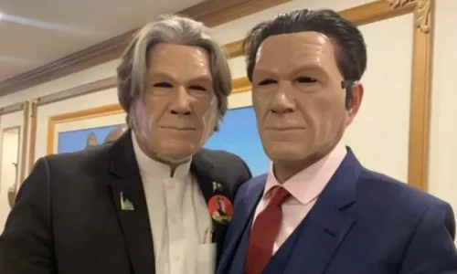 PTI leaders wear Imran Khan masks to National Assembly