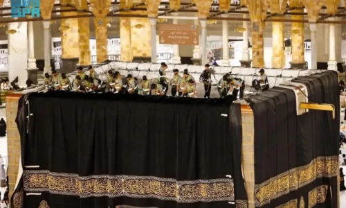 New Kiswa put over Holy Kaaba