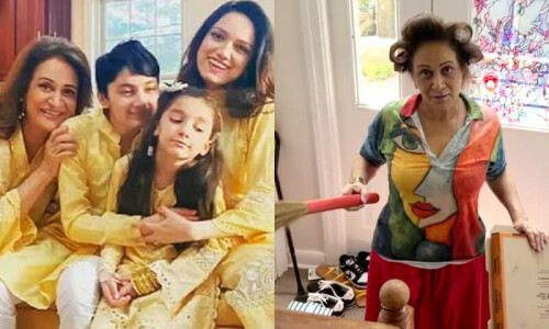 ہاتھ میں جھاڑو، بالوں میں رولرز، بشری انصاری کادیسی ماں کا روپ سب کو بھا گیا