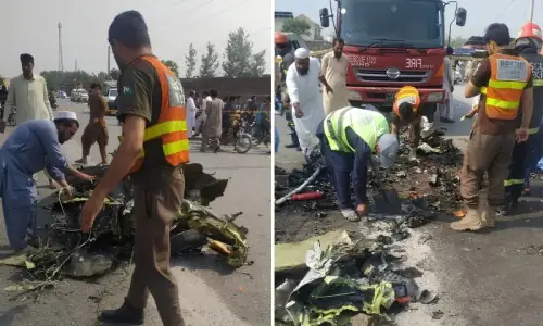 Two officers martyred as PAF training aircraft crashes near Mardan