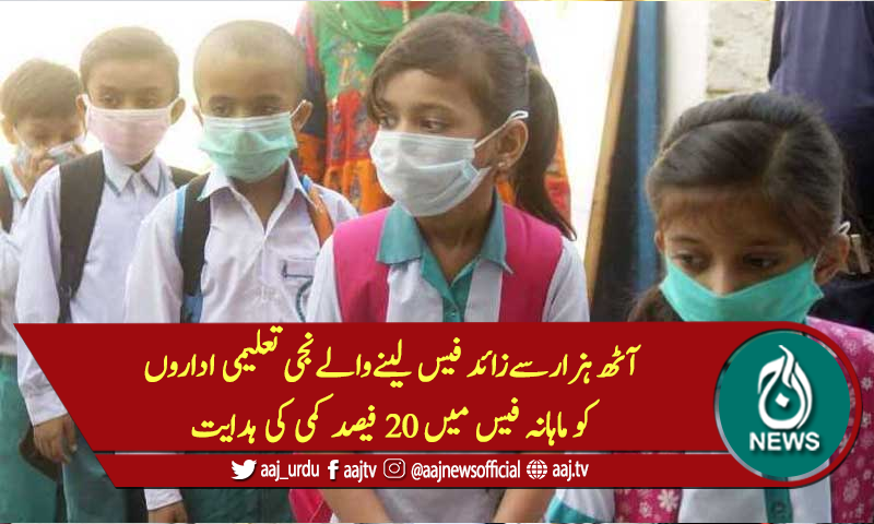 آٹھ ہزارسےزائد فیس لینے والے نجی تعلیمی اداروں کو ماہانہ فیس میں 20 فیصد کمی کی ہدایت