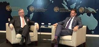 Finance Minister Shaukat Tarin spoke to Dr Peter Lavoy at the USIP. APP