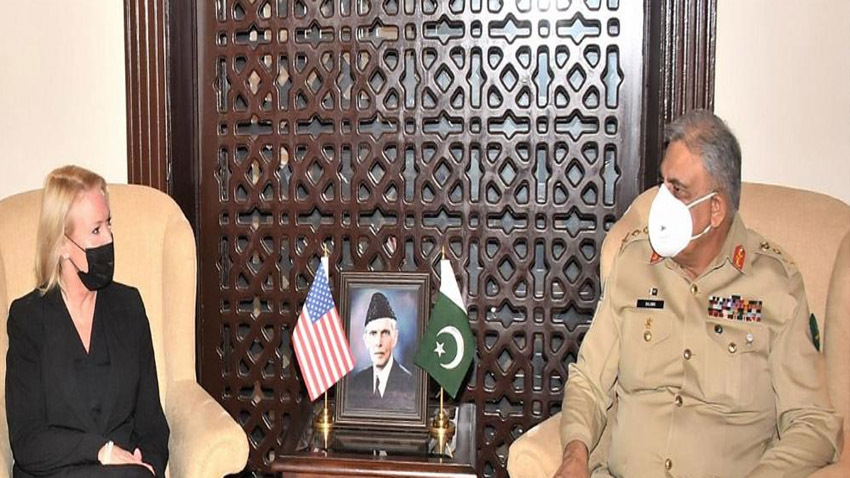 Chief of Army Staff General Qamar Javed Bajwa and US Charge d' Affairs Angela Aggeler discuss matters of mutual interest. File Photo