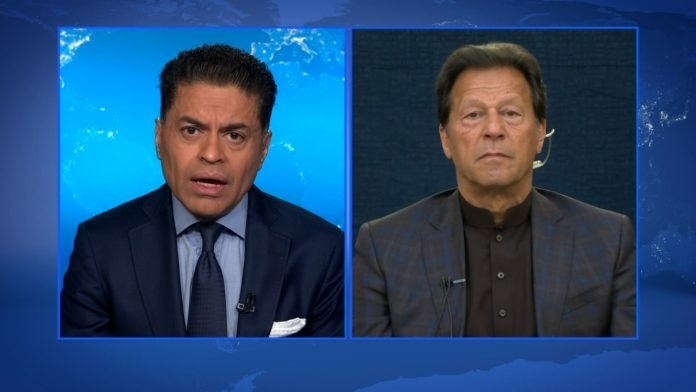 Prime Minister Imran Khan during an interview with CNN's Fareed Zakaria. Screengrab viat Twitter/@appcsocialmedia